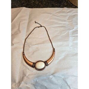 Vtg Copper Necklace & White Stone Earrings Set Boho Jewelry 18" Chain Lobster